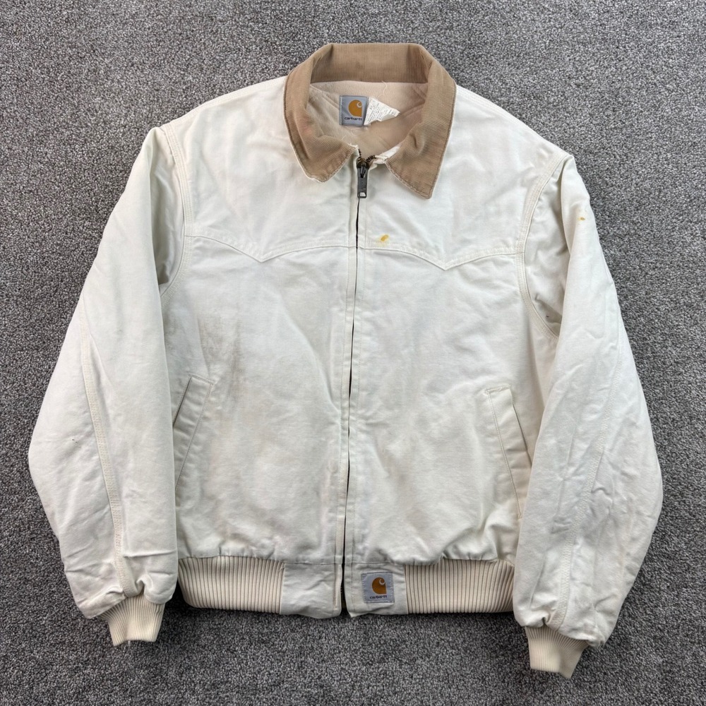 Vintage Carhartt Santa Fe Jacket Mens XL White Cotton Western Bomber JQ2007